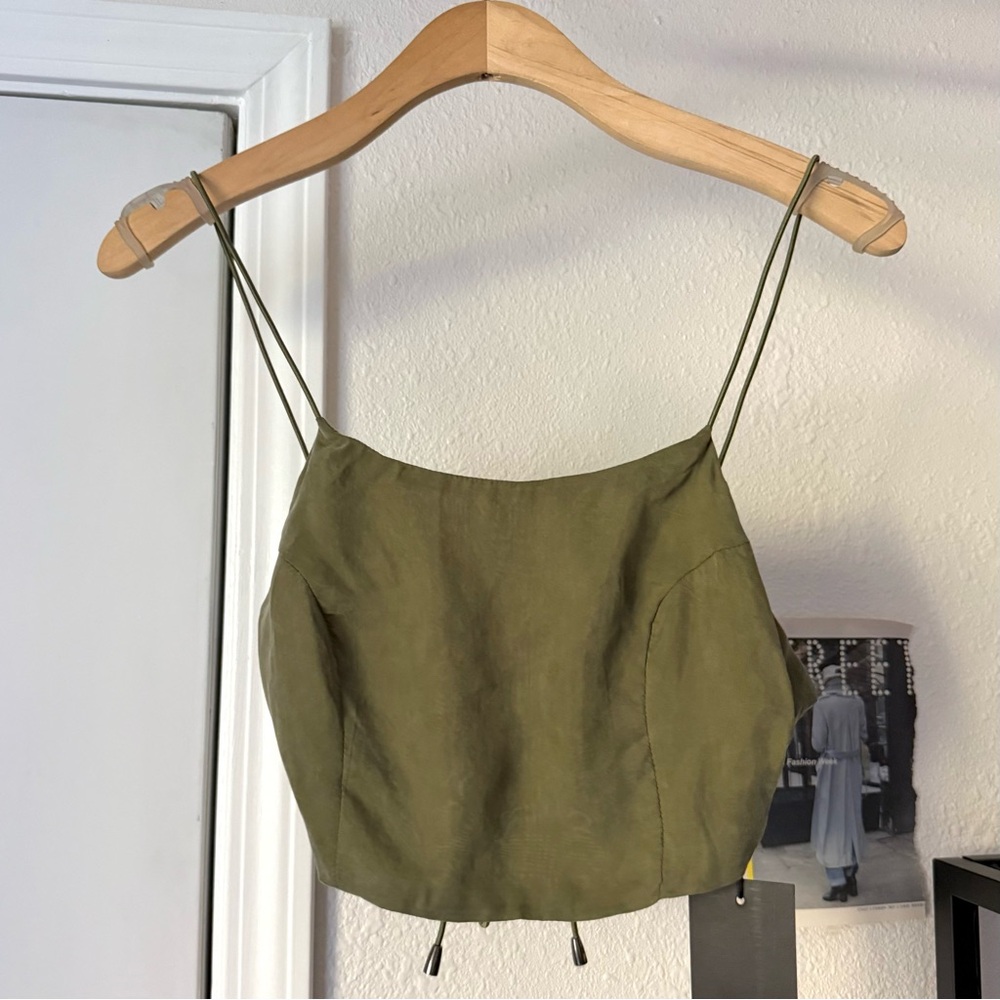 NWT LOCAL EUROPEAN women olive green‎ cupro backless tie back cropped tank top